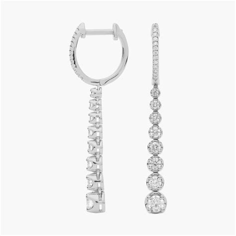 Graduating Diamond Drop Earrings In 14k White Gold 1 Ct Tw