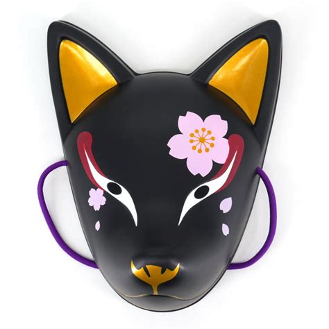 Traditionelle Japanische Fuchsmaske Kitsune Schwarz Und Sakura Blume