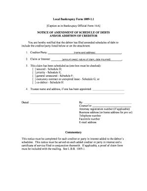 Local Bankruptcy Form 1009 1 1 Notice Of Amendment Cob Uscourts Fill