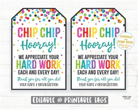 Chip Chip Hooray Tag We Appreciate Your Hard Work Gift Tag Etsy