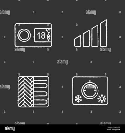 Klimaanlage Chalk Symbole Gesetzt Digitaler Thermostat Leistung