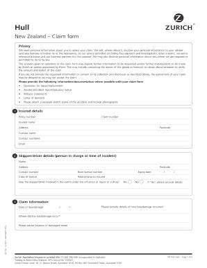 Fillable Online Claim Form Zurich New Zealand Fax Email Print PdfFiller