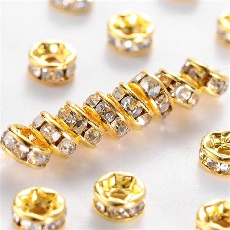 Crystal Diamante Gold Spacer Flat Rondelle Mm Clear Pcs Craft