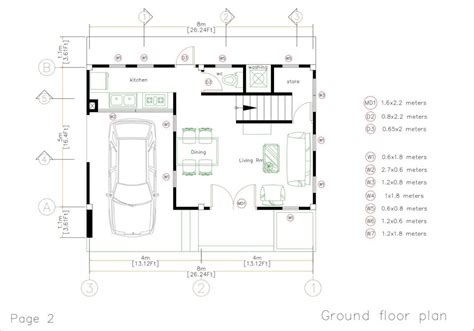 27x17 Feet Small House Plan 8x5 Meter 2 Beds 2 Baths Hip Roof PDF A4