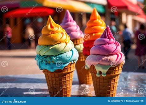 Big Colorful Rainbow Ice Cream In Cone Stock Illustration