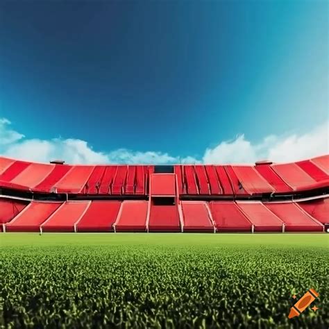 A soccer stadium with black and red seats