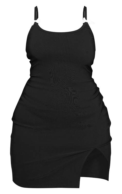 Plus Black Bow Detail Split Hem Bodycon Dress Plus Size Prettylittlething