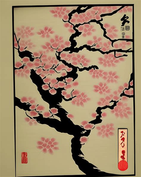 Vintage Cherry Blossom Woodblock Tee Japanese Graphical Art Creative