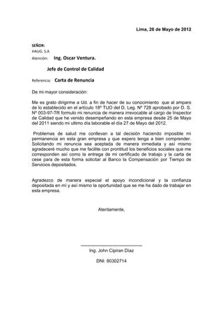 Carta De Renuncia Pdf