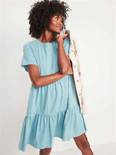 Short Sleeve Tiered Slub Knit Mini Swing Dress Old Navy