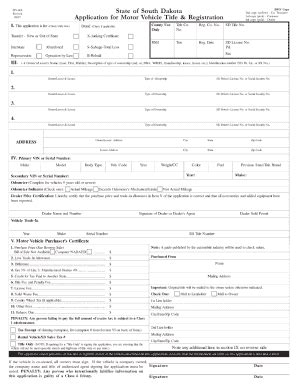 State Of South Dakota Application For Motor Vehicle Title