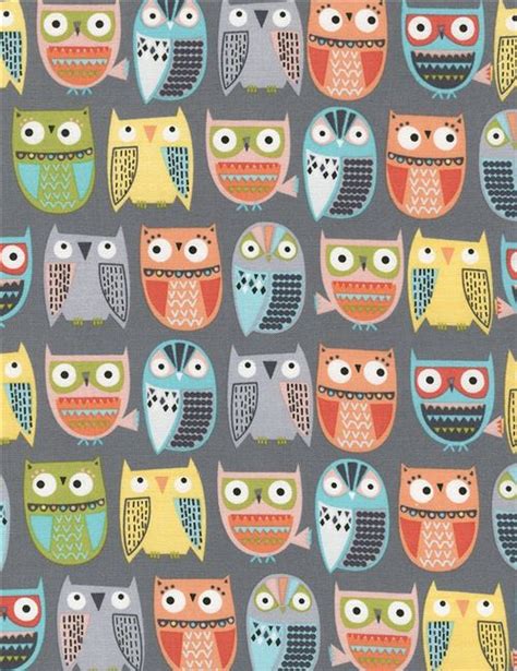 Grey Cute Colorful Owl Fabric By Timeless Treasures Fabric By Timeless