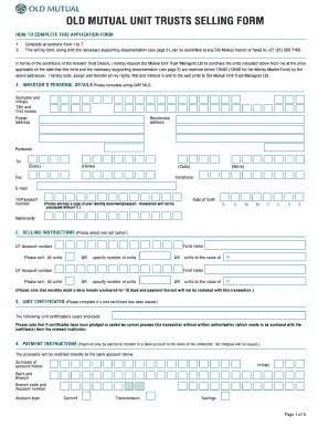 Za Old Mutual Unit Trusts Selling Form Fill Online Printable