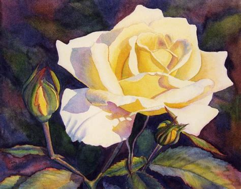 Yellow Rose Art Watercolor Painting Print By Cathy Hillegas Watercolor