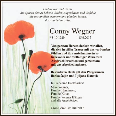 Traueranzeigen Von Conny Wegner Vrm Trauer De