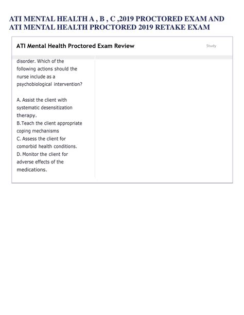 Solution Ati Mental Health A B C Proctored Exam And Ati Mental