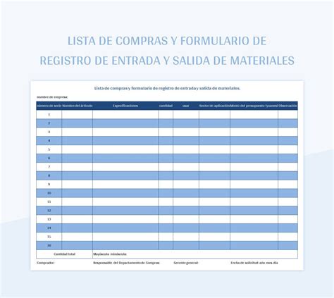 Plantilla De Excel Lista De Compras Y Formulario De Registro De Entrada Y Salida De Materiales Y