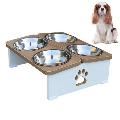 Comedouro Elevado Pet Cachorro Mdf Quadruplo Inox Madeccor Pet