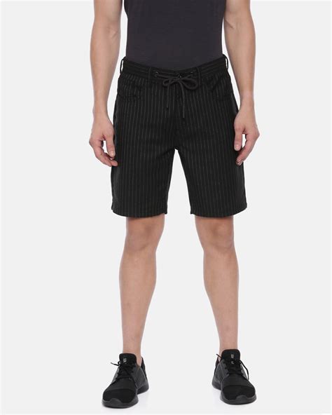 Buy Men's Black Striped Slim Fit Cotton Shorts for Men Black Online at ...