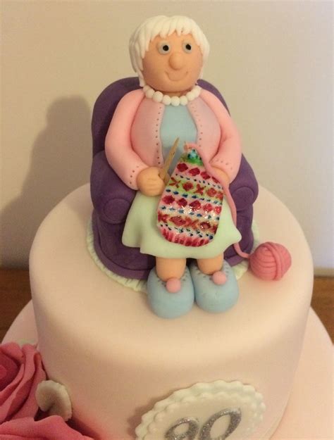 Fondant Granny Knitting 90th Birthday Cakes Grandmother Birthday