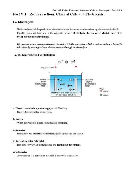 Part 7 Redox Reactions, Chemical Cells and Electrolysis - Part 2 | PDF ...