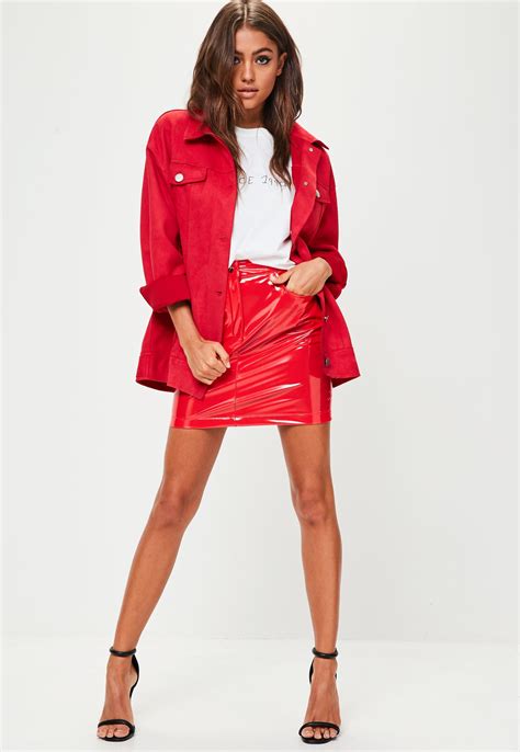 Lyst Missguided Red Vinyl Mini Skirt In Red