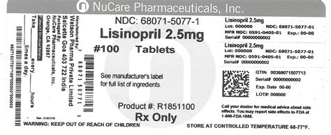 Lisinopril By Nucare Pharmaceuticals Inc Lisinopril Tablet