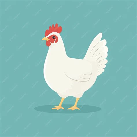 White Chicken On A Blue Background Vector Illustration In Flat Style