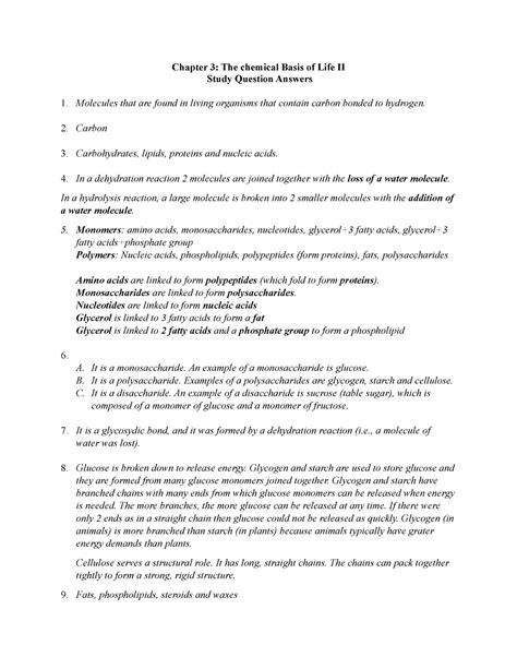 Chapter The Chemical Basis Of Life Ii Study Question Solutions