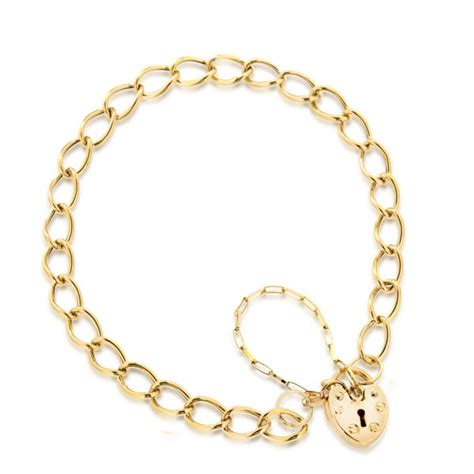 9k Gold Charm Bracelet With Heart Padlock Fallers Fallersie
