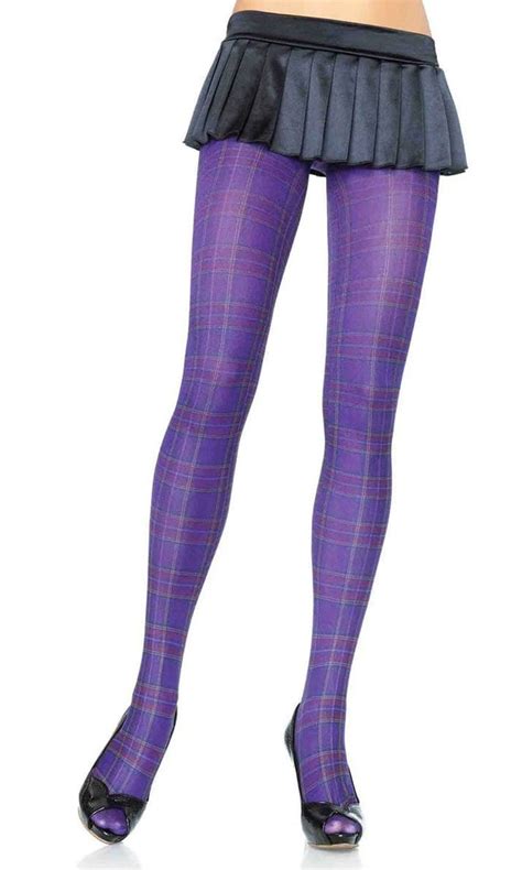 Violet Skies Purple Plaid Pattern Opaque Tights Stockings Hosiery Indie Xo