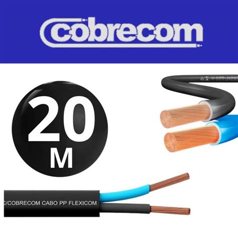 Cabo Pp 2 Vias Fio Para Extensão 2x2 50mm 20 Metros cobrecom