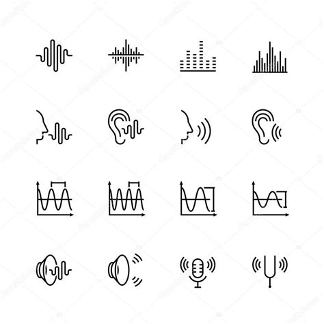 Ac Stica Y Vector De Sonido Icono Establecido En Estilo De L Nea