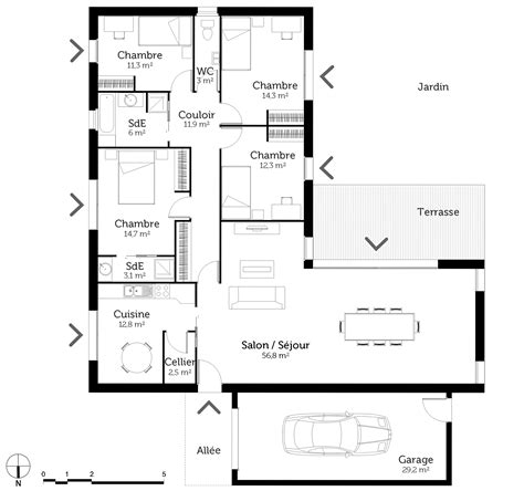 Plan Maison Plain Pied En L Avec Chambres Ooreka