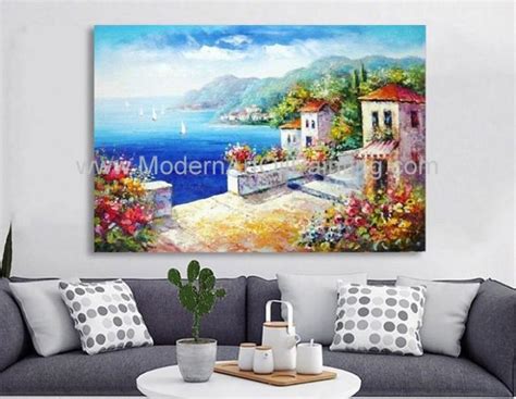 Hand Painted Impressionism Mediterranean Oil Painting Vacation Harbor