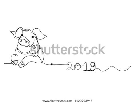 Continuous Line Drawing Cute Pig New Stock Vector Royalty Free