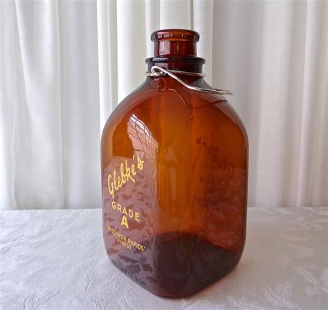 Vintage One Gallon Amber Milk Bottle Glebkes Mid Century Etsy