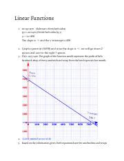 Linear Functions Project Docx Linear Functions X Y Subtract