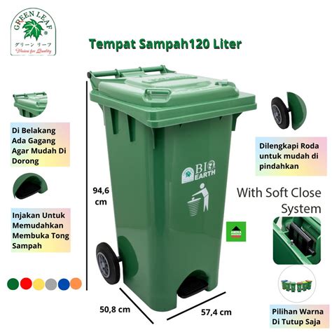 Jual Tempat Sampah Injak Roda Liter Tutup Soft Close Green