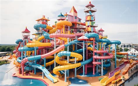 Premium AI Image | Beautiful water park with colorful water slides