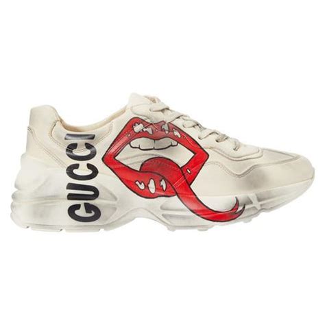 Gucci Rhyton Leather Sneakers With Maxi Mouth Print In White Lyst