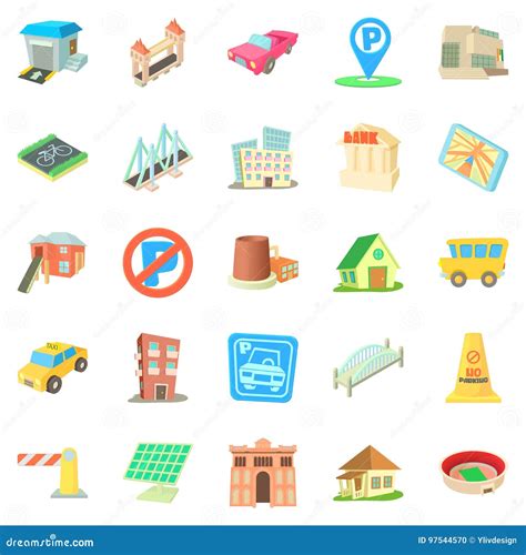 Municipal Icons Set Cartoon Style Stock Vector Illustration Of