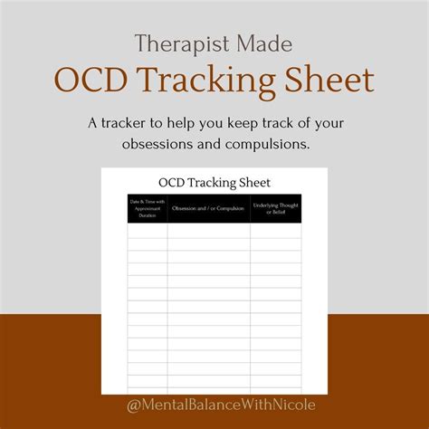 Ocd Tracking Sheet Printable Mental Health Workbook Obsessive