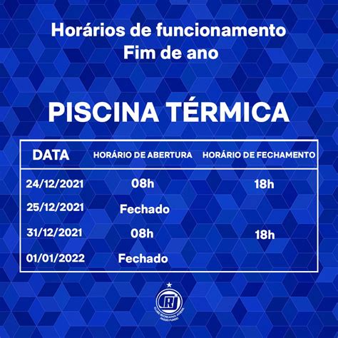 Aviso horário de funcionamento do Clube no fim de ano Clube