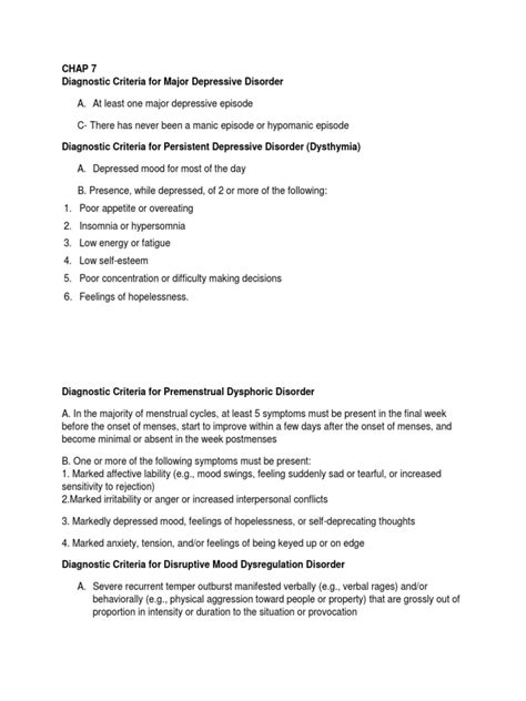 Chap 7 Diagnostic Criteria For Major Depressive Disorder Download