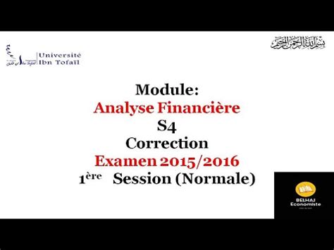 Analyse financière S4 Examen avec correction Normale 2015 2016