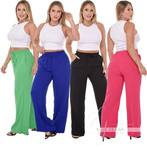 Calça Pantalona Feminina Cintura Alta Bolso Tecido Duna Shopee Brasil