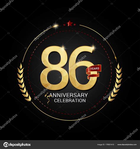 Years Golden Anniversary Logo Red Ribbon Low Poly Design Number Stock