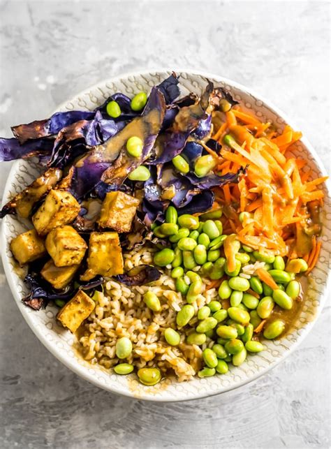 Vegan Buddha Bowl With Tofu And Edamame Running On Real Food