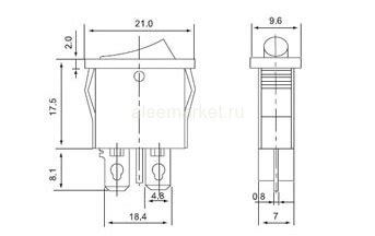 KCD1-110 (MRS-101-5) Выключатель узкий клавишный mini 21x9,5mm 2pin OFF ...